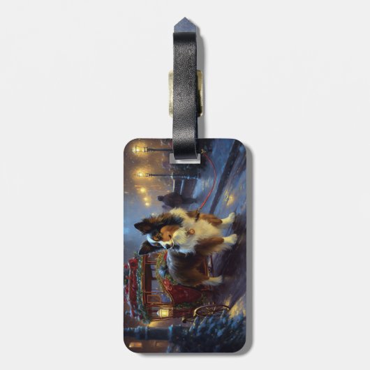 Papillon Kerstfeest Seizoen Bagagelabel (Achterkant verticaal)