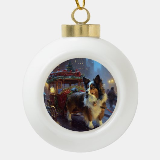 Papillon Kerstfeest Seizoen Keramische Bal Ornament (Voorkant)