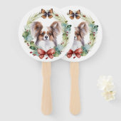 Papillon Kerstkrans feestelijke pup Handwaaier (Voorkant en achterkant)