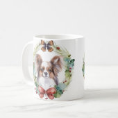 Papillon Kerstkrans feestelijke pup Koffiemok (Voorkant links)