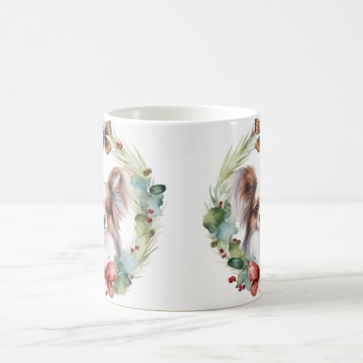 Papillon Kerstkrans feestelijke pup Koffiemok (Center)