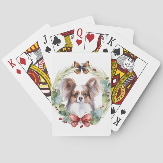 Papillon Kerstkrans feestelijke pup Pokerkaarten (Achterkant)