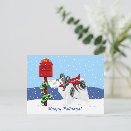 Papillon Kerstmail Blk Whit Kaart (Staand voorkant)