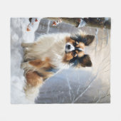Papillon laat het sneeuwen Kerstmis Fleece Deken (Voorkant (Horizontaal))