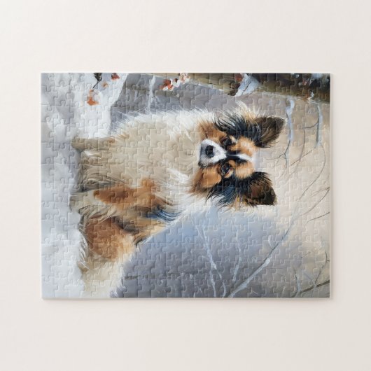 Papillon laat het sneeuwen Kerstmis Legpuzzel (Horizontaal)