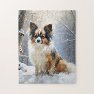 Papillon laat het sneeuwen Kerstmis Legpuzzel