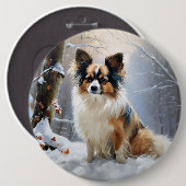 Papillon laat het sneeuwen Kerstmis Ronde Button 6,0 Cm (Voorkant /achterkant)