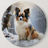 Papillon laat het sneeuwen Kerstmis Ronde Button 6,0 Cm (Voorkant)
