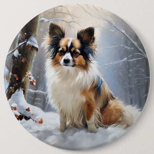 Papillon laat het sneeuwen Kerstmis Ronde Button 6,0 Cm (Voorkant)