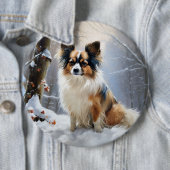 Papillon laat het sneeuwen Kerstmis Ronde Button 6,0 Cm (In situ)