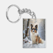 Papillon laat het sneeuwen Kerstmis Sleutelhanger (Voorkant Links)
