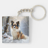 Papillon laat het sneeuwen Kerstmis Sleutelhanger (Achterkant)