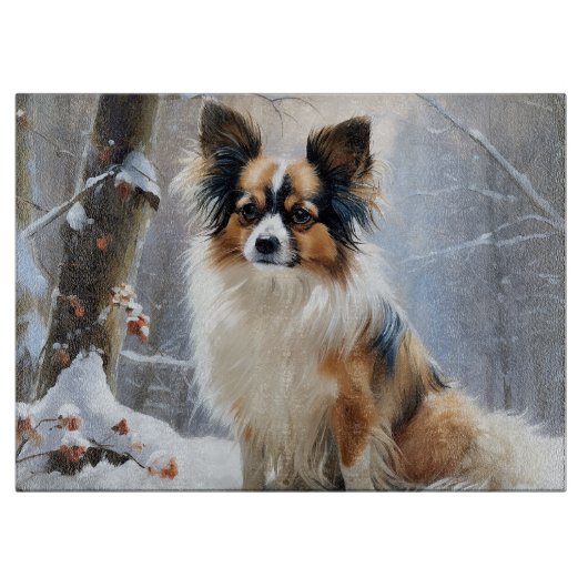 Papillon laat het sneeuwen Kerstmis Snijplank (Voorkant)