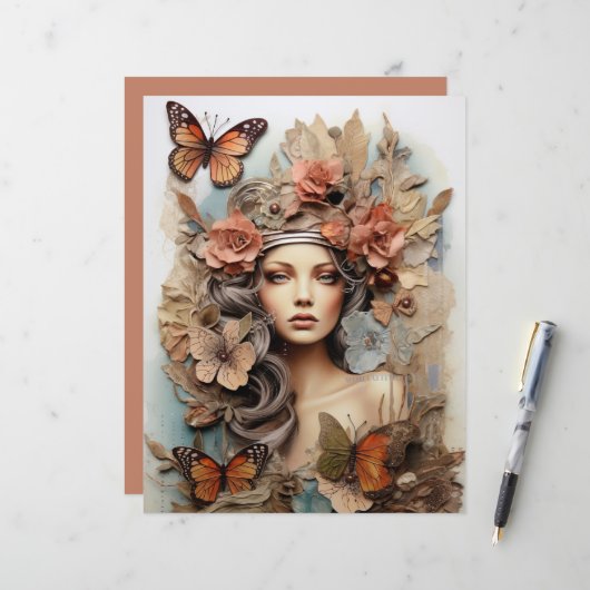 Papillon Lady avec fleurs Art Page (Devant/Arrière en situation)