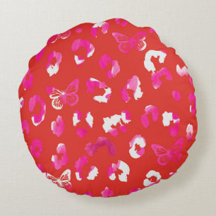 Papillon léopard Coussin rond rose orange