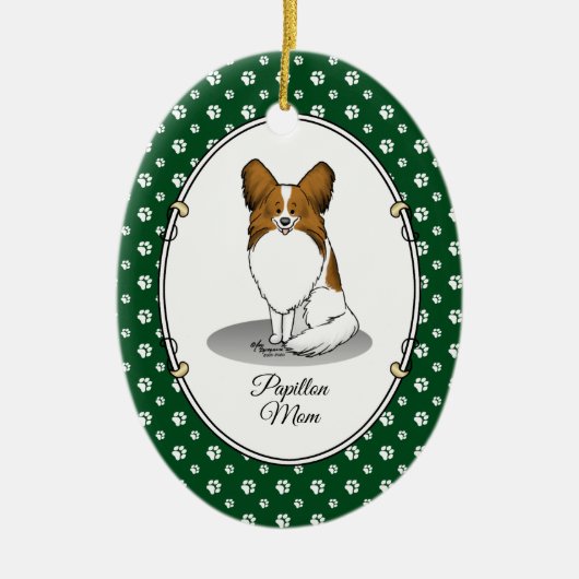 Papillon mam Pap mam (wit en sable) Keramisch Ornament (Voorkant)
