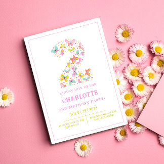 Papillon mignon coloré Invitation 2e anniversaire
