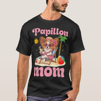 Papillon Moeder Strand Zomer Vakantie Hond Moeder T-shirt
