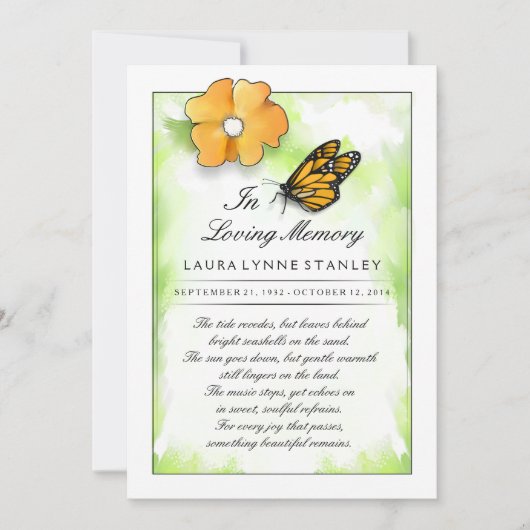 Papillon monarque en mémoire de la Carte de remerc (Devant)