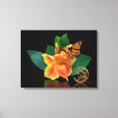 Papillon monarque et Lys canne sur toile (Recto)