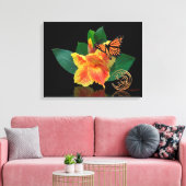 Papillon monarque et Lys canne sur toile (Insitu(Salon))