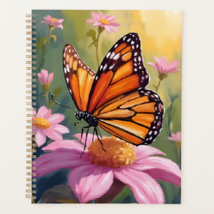 Papillon Monarque Fleur Rose Peinture Florale