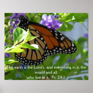 Papillon Monarque sur des Fleurs avec Affiche de V