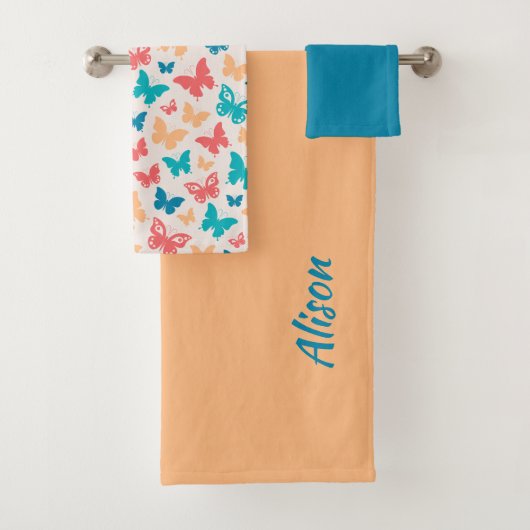 Papillon motif beige rose turquoise (En situation)