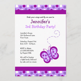 Papillon mou et Pois Invitation d'anniversaire