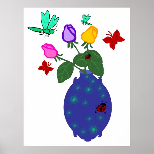 papillon n libellule rose vase poster (Devant)