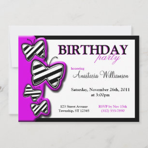 Papillon noir et blanc violet Invitations d'annive