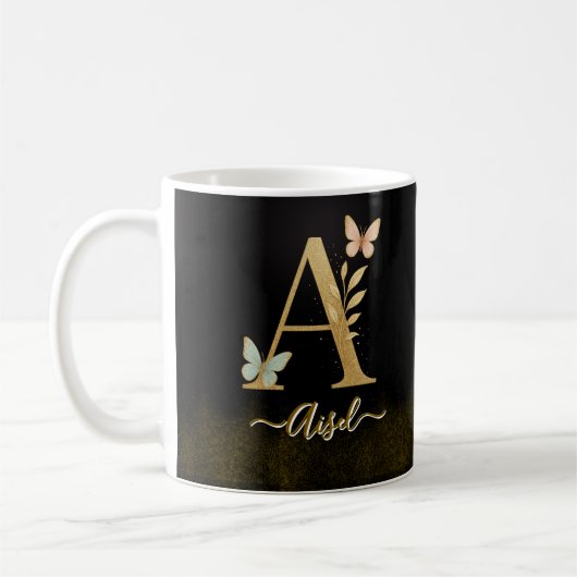 Papillon Or "A" Monogramme café Mug (Gauche)