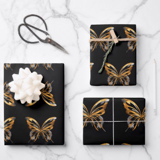 Papillon or sur papier d'enveloppement arrière - p
