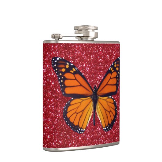 Papillon orange sur flacon Parties scintillant rou (Droite)