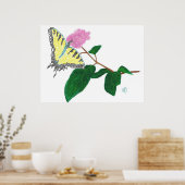 Papillon Papillon Jaune sur Affiche de Fleur (Cuisine)