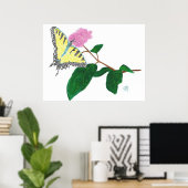 Papillon Papillon Jaune sur Affiche de Fleur (Bureau à domicile)
