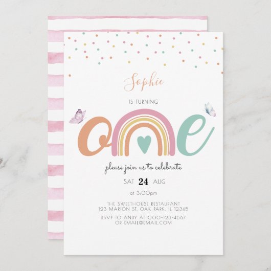 Papillon Pastel Arc-en-ciel première invitation an (Devant / Derrière)