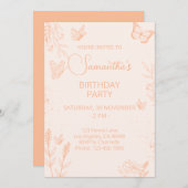 Papillon Peach Fuzz Invitation Anniversaire (Devant / Derrière)