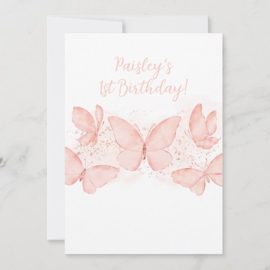 Papillon Pêche 1er anniversaire Invitation Bébé Fi (Dos)