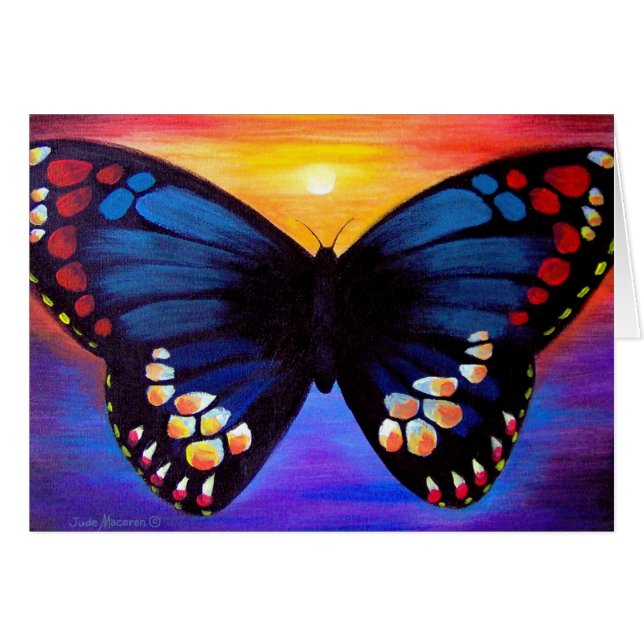 Papillon peignant la carte noire et bleue d'art (Devant horizontal)