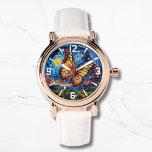 Papillon peint étoile ciel étoilé Élégantes femmes<br><div class="desc">Papillon peint Starry Night Sky Elegant Womans Watches dispose d'un papillon coloré branché avec la lune et les étoiles dans l'arrière - plan. Créé par Evco Studio www.zazzle.com/store/evcostudio</div>