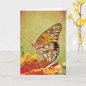 Papillon peint sur la carte d'art Zinnia (Fleur jaune)