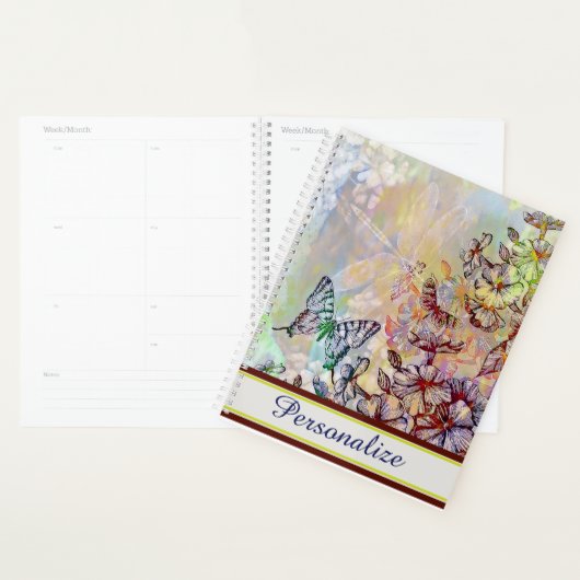 Papillon personnalisé, libellule et fleurs (Devant avec enveloppe)