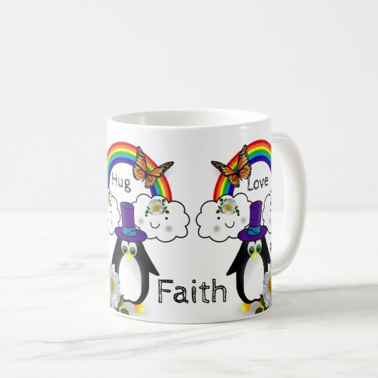 Papillon pingouin arc-en-ciel nuages Mug (Devant droit)