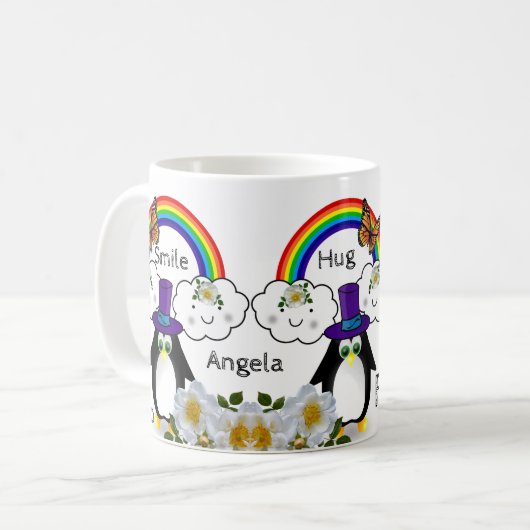 Papillon pingouin arc-en-ciel nuages Mug (Devant gauche)