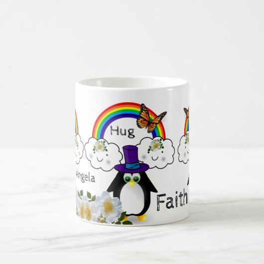 Papillon pingouin arc-en-ciel nuages Mug (Centre)