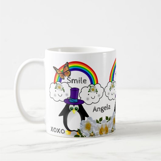 Papillon pingouin arc-en-ciel nuages Mug (Gauche)