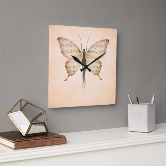 Papillon poétique forme carrée horloge (Bureau)