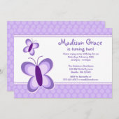 Papillon Polka pourpre Point Invitations Anniversa (Devant / Derrière)