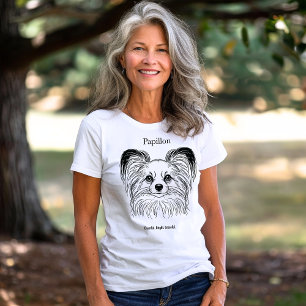 Papillon Portret Zwarte lijn illustratie T-shirt